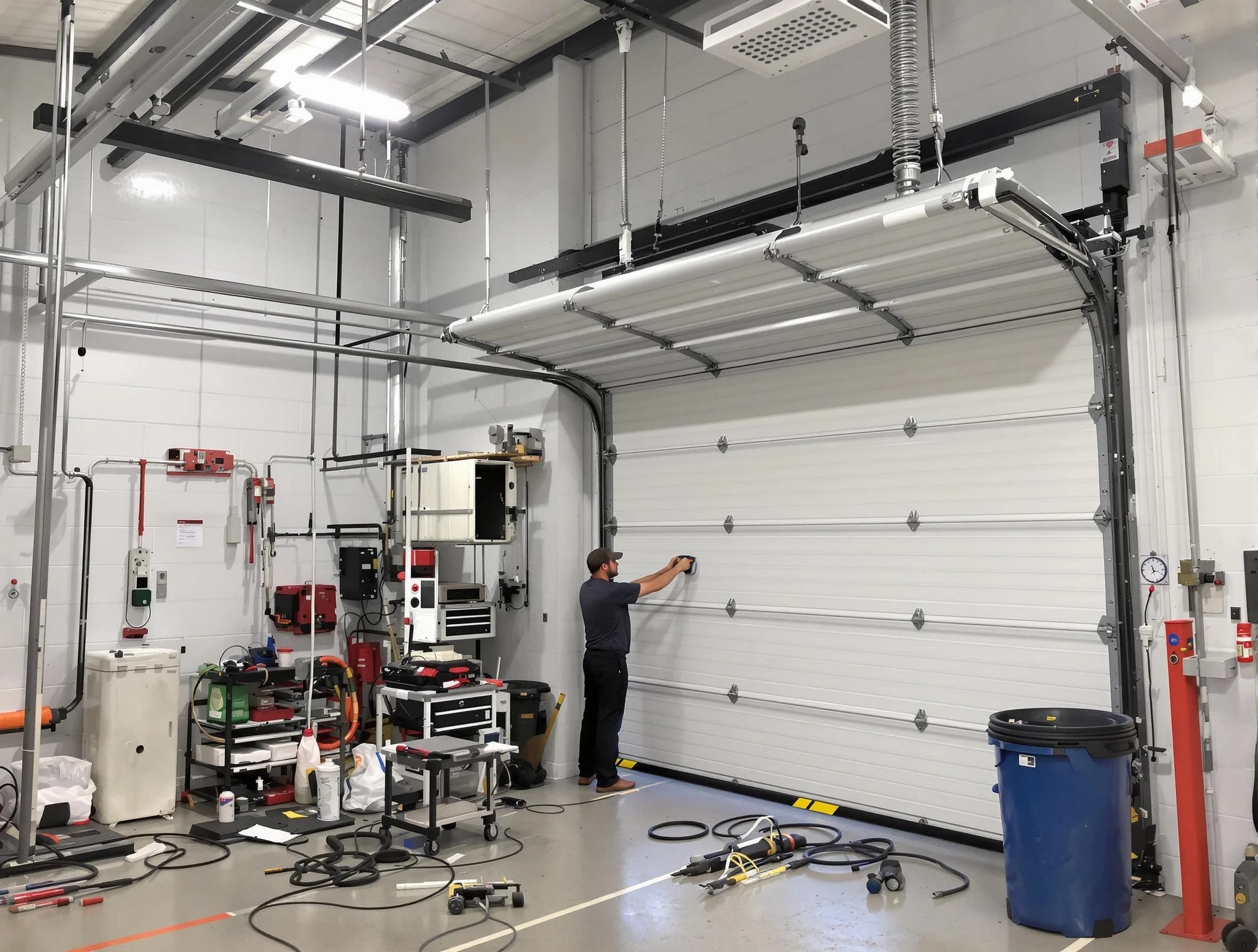 Meadowbrook Garage Door Repair certified technician performing commercial door repair at a Meadowbrook business facility